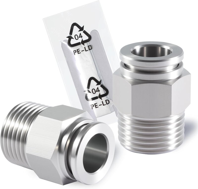 MSAEIQUN Stainless Steel 3/8 Air hose fittings, Push to Connect Air fittings Male Straight 3/8 Inch Tube OD x 3/8 NPT Thread Fitting (Pack of 2) - Image 1